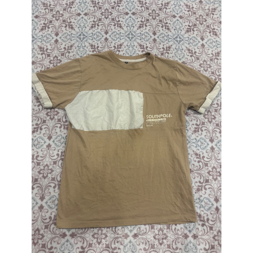 Southpole Mens Tan Colorblock Ringer Graphic T-Shirt Small